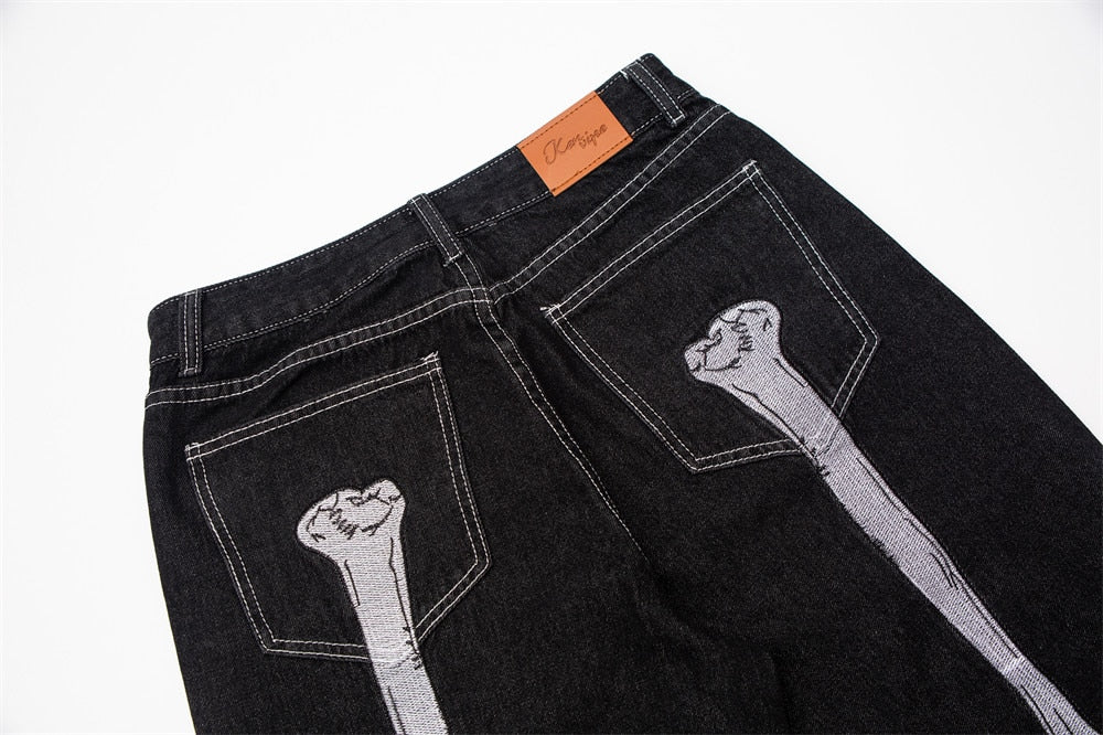 Skeleton Hand Black Jeans ,  - Streetwear Jeans - Slick Street