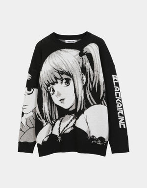 Vintage Japanese Anime Girl Knitted Sweater Black, XS - Streetwear Sweatshirts - Slick Street