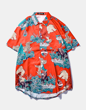 Chinese Dragon Red Shirt Red, XXS - Streetwear Shirts - Slick Street
