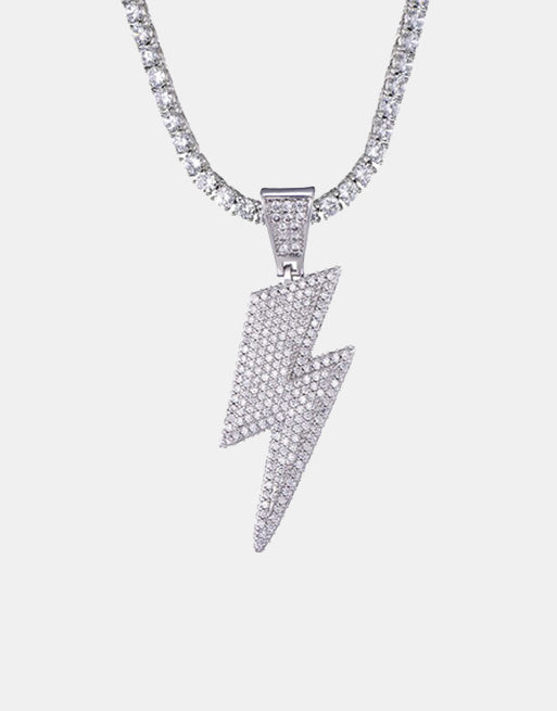 Ice Shark. Lightning Bolt Necklace Silver, 4mm Tennis Chain - Streetwear Jewellery - Slick Street