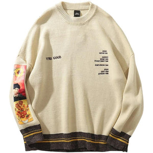 Retro Van Gogh Knitted Sweater ,  - Streetwear Sweatshirts - Slick Street