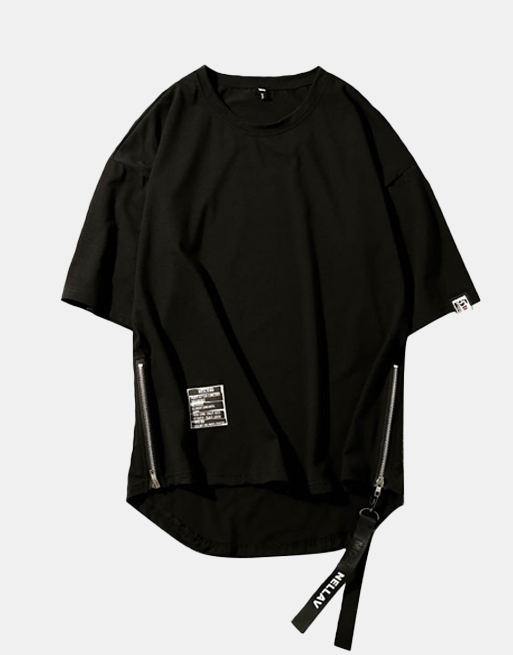 Basic Zip T-Shirt Black, XS - Streetwear T-Shirts - Slick Street