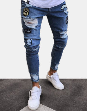Peace Sign Ripped Skinny Jeans - 3 Colours , - Streetwear Jeans - Slick Street