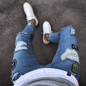 Peace Sign Ripped Skinny Jeans - 3 Colours , - Streetwear Jeans - Slick Street