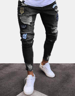 Peace Sign Ripped Skinny Jeans - 3 Colours , - Streetwear Jeans - Slick Street