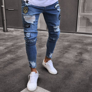 Peace Sign Ripped Skinny Jeans - 3 Colours , - Streetwear Jeans - Slick Street