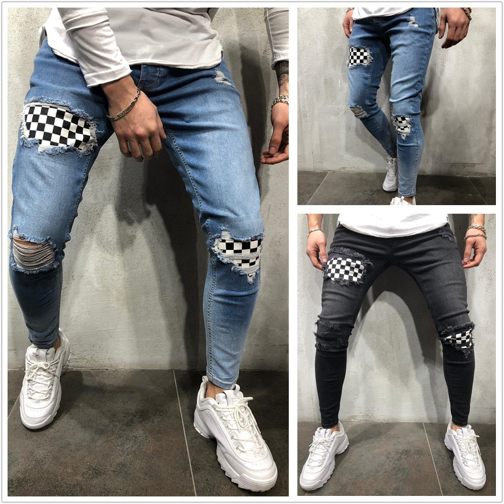 xChequered Distressed Skinny Jeans ,  - Streetwear Jeans - Slick Street