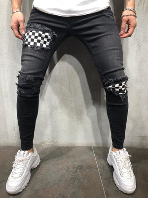 xChequered Distressed Skinny Jeans , - Streetwear Jeans - Slick Street