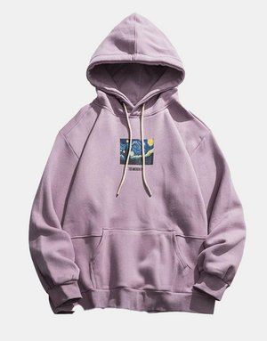Van Gogh Starry Hoodie Pink Purple, XS - Streetwear Hoodie - Slick Street