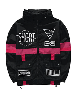 Life Is Short Windbreaker Jacket Black, XS - Streetwear Jackets - Slick Street