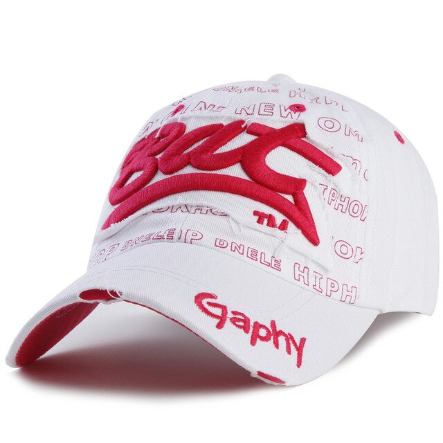 Bat Gaphy Distressed Baseball Cap (15 Colours) White pink, One Size - Streetwear Hats - Slick Street