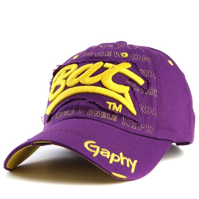 Bat Gaphy Distressed Baseball Cap (15 Colours) Purple, One Size - Streetwear Hats - Slick Street
