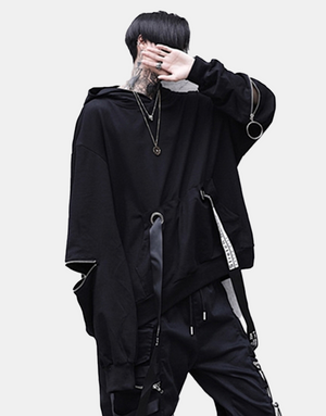 Ribbon Hoodie Black, M - Streetwear Hoodie - Slick Street