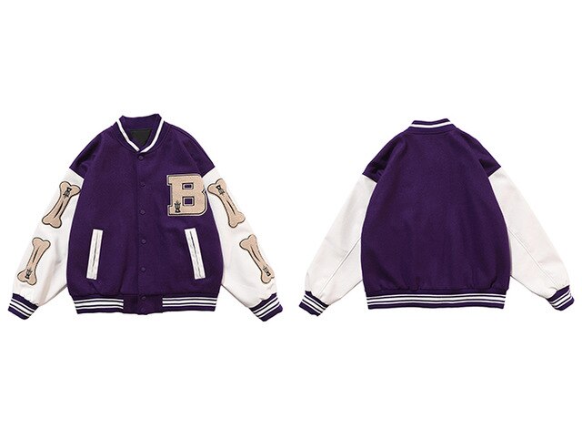B Bone Bomber Jacket Purple, L - Streetwear Jackets - Slick Street