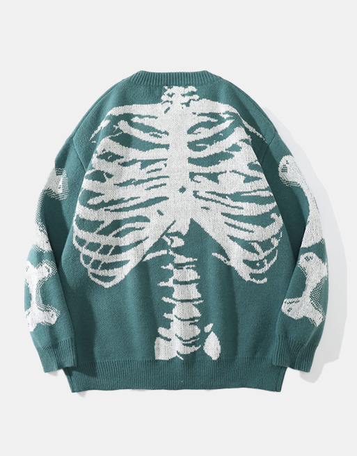 Skeleton Sweater Green, XS - Streetwear Sweatshirt - Slick Street