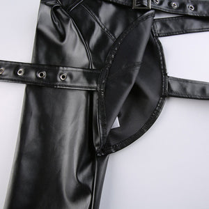 One Shoulder PU Cropped Coat , - Streetwear Jackets - Slick Street