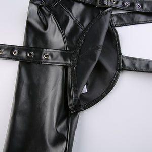 One Shoulder PU Cropped Coat , - Streetwear Jackets - Slick Street