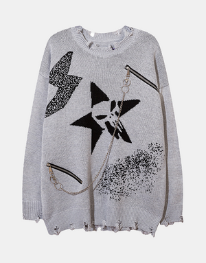 SKULL STAR Sweater Gray, XS - Streetwear Sweatshirts - Slick Street