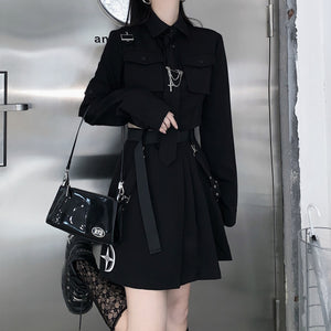Dark Gothic Exposed Waist Skirt Suit , - Streetwear Jackets - Slick Street