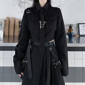 Dark Gothic Exposed Waist Skirt Suit , - Streetwear Jackets - Slick Street