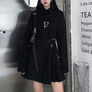 Dark Gothic Exposed Waist Skirt Suit , - Streetwear Jackets - Slick Street