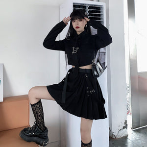 Dark Gothic Exposed Waist Skirt Suit , - Streetwear Jackets - Slick Street