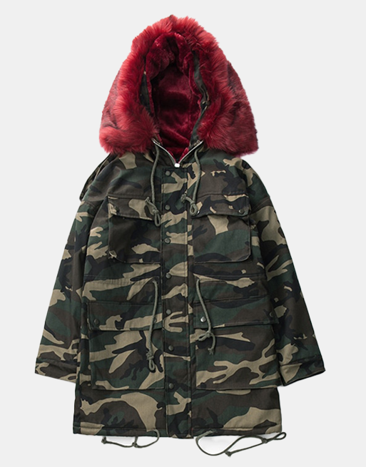 REDxFur Parka Coat with Fur Army green, XS - Streetwear Coats - Slick Street