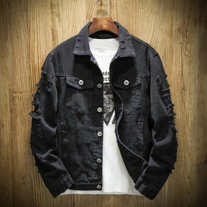 Distressed Denim Jacket , - Streetwear Jackets - Slick Street