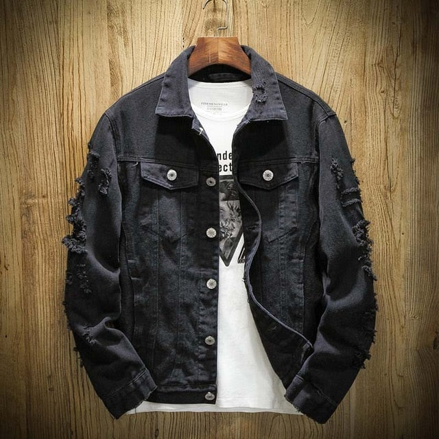 Distressed Denim Jacket , - Streetwear Jackets - Slick Street