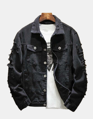 Distressed Denim Jacket Black, XS - Streetwear Jackets - Slick Street