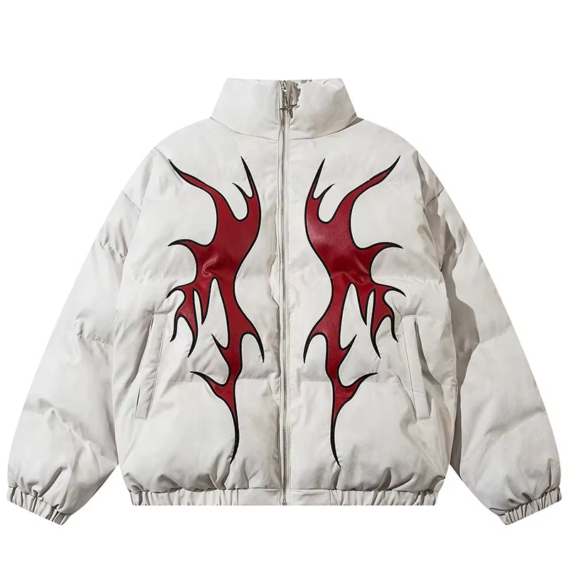 Slick 'Flame' Puffer Jacket White, S - Streetwear Jacket - Slick Street