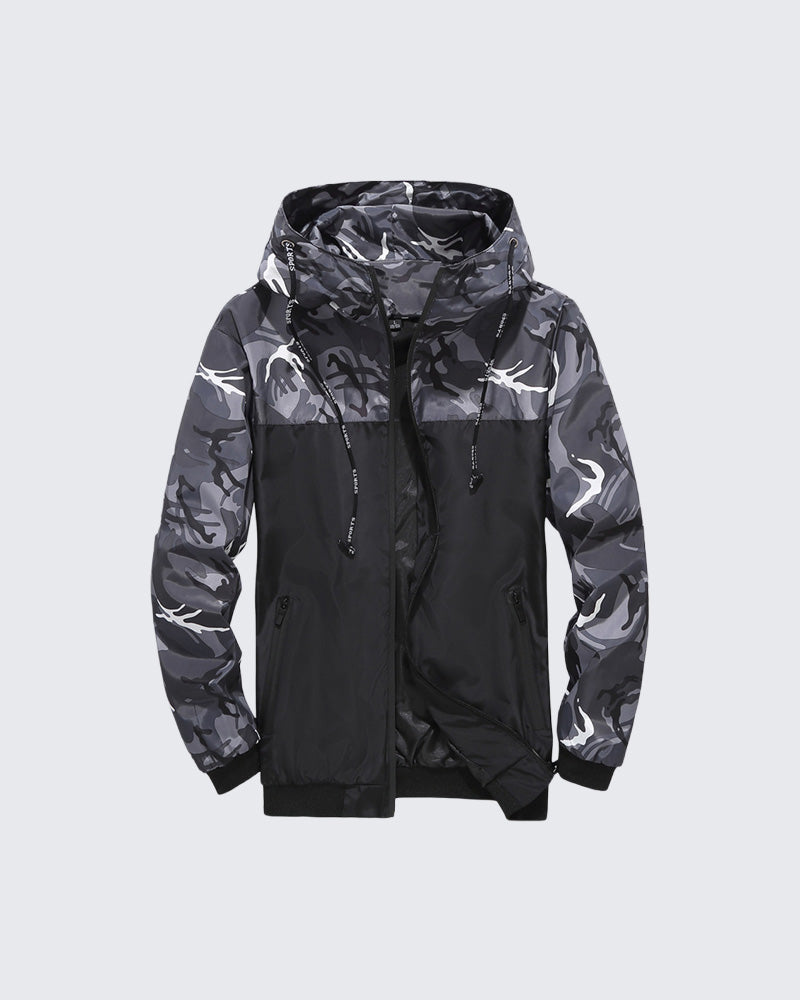 Half Camo Windbreaker Jacket , - Streetwear Jacket - Slick Street