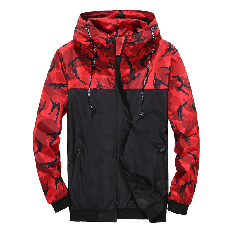 Half Camo Windbreaker Jacket Red, XS - Streetwear Jacket - Slick Street
