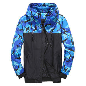 Half Camo Windbreaker Jacket Blue, XS - Streetwear Jacket - Slick Street