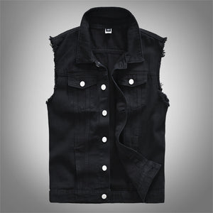 Biker Denim Vest Black, XS - Streetwear Vest - Slick Street