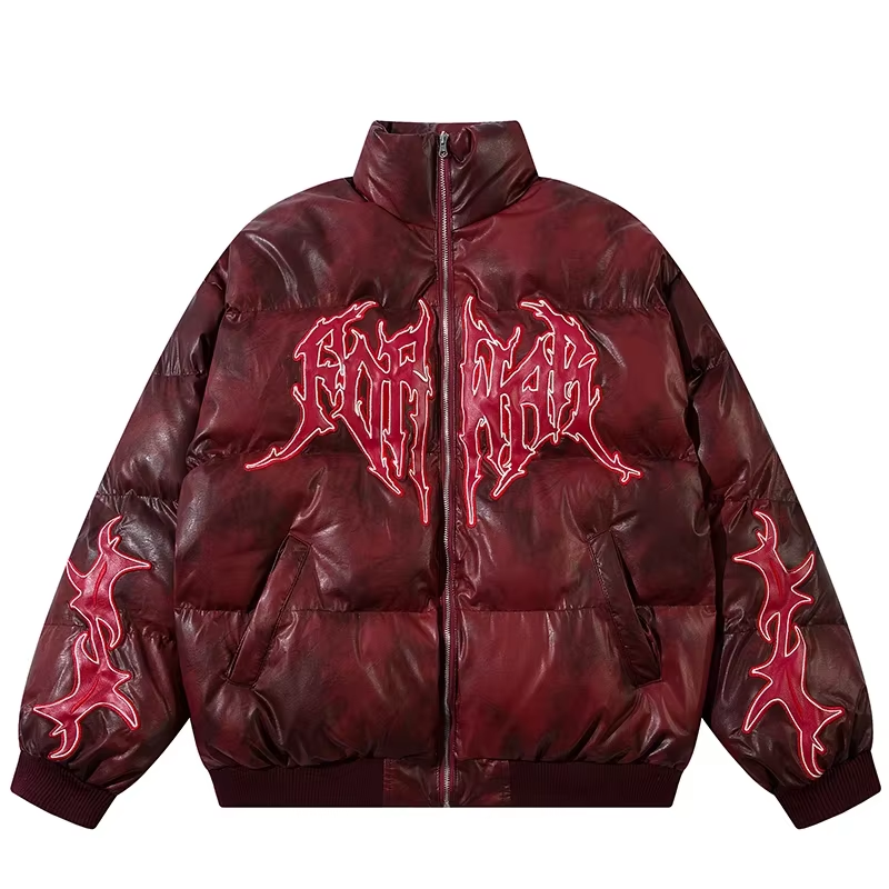 Slick 'Soul Seeker' Puffer Jacket Red, S - Streetwear Jacket - Slick Street