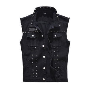 Edgy Studs Denim Vest , - Streetwear Vest - Slick Street