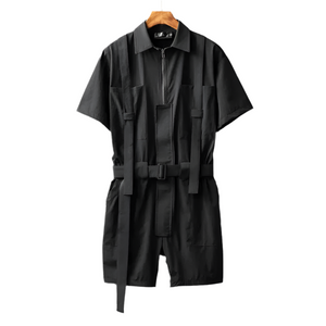 Shadow Knee Length Black Jumpsuit , - Streetwear Jumpsuit - Slick Street