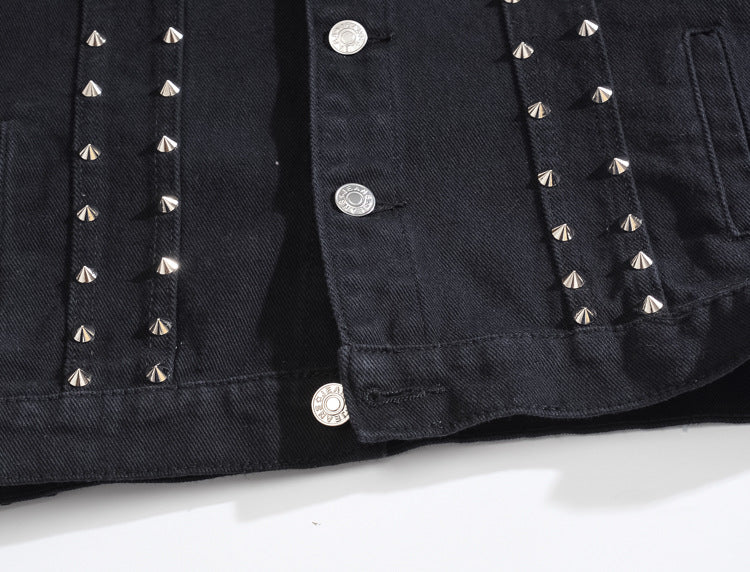 Edgy Studs Denim Vest , - Streetwear Vest - Slick Street