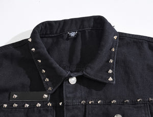 Edgy Studs Denim Vest , - Streetwear Vest - Slick Street