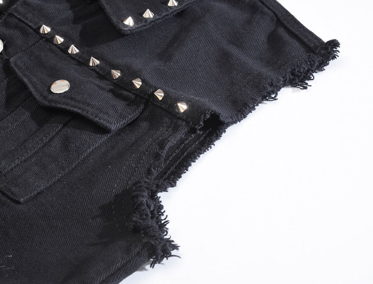 Edgy Studs Denim Vest , - Streetwear Vest - Slick Street