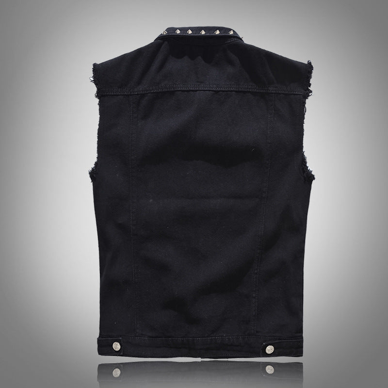 Edgy Studs Denim Vest , - Streetwear Vest - Slick Street