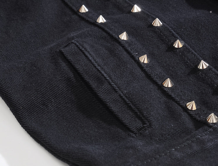 Edgy Studs Denim Vest , - Streetwear Vest - Slick Street