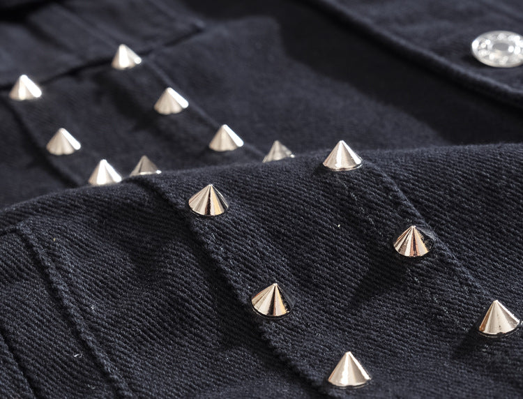 Edgy Studs Denim Vest , - Streetwear Vest - Slick Street