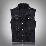 Edgy Studs Denim Vest Black, XS - Streetwear Vest - Slick Street