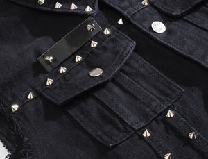 Edgy Studs Denim Vest , - Streetwear Vest - Slick Street
