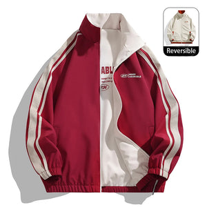 Reversible Loose Fit Zipper Jacket Red, M - Streetwear Jacket - Slick Street