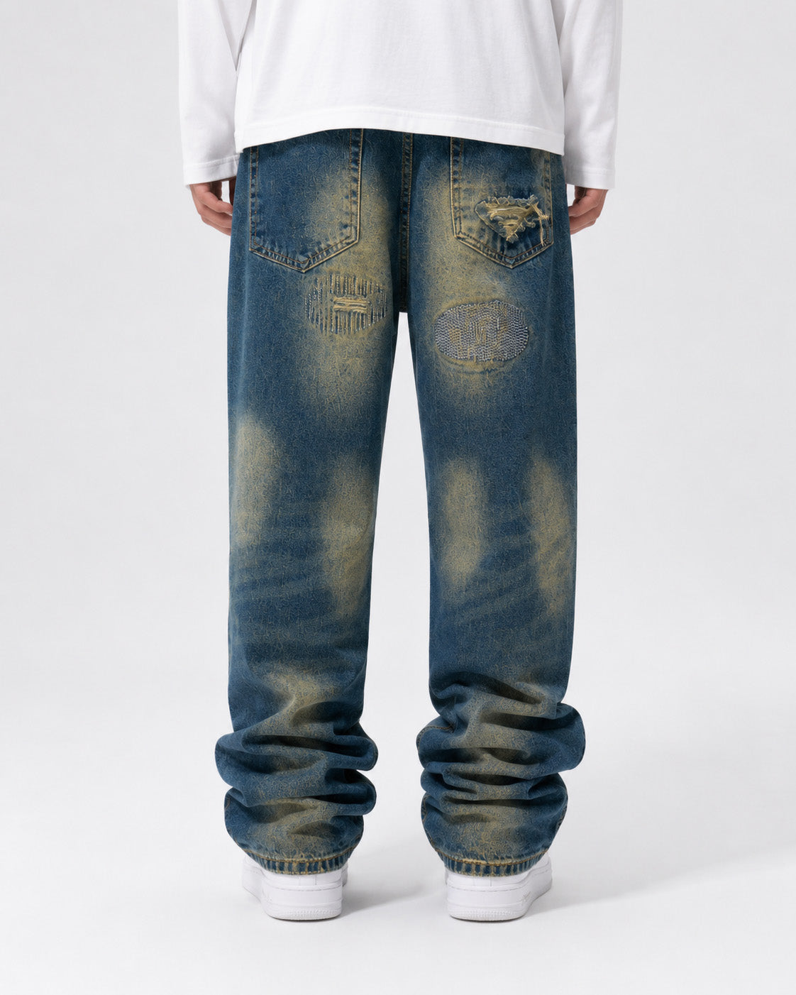 AM26 Ripped Patch Washed Jeans , - Streetwear Jeans - Slick Street