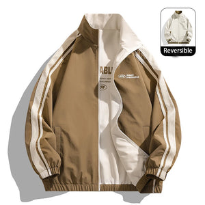 Reversible Loose Fit Zipper Jacket Brown, M - Streetwear Jacket - Slick Street