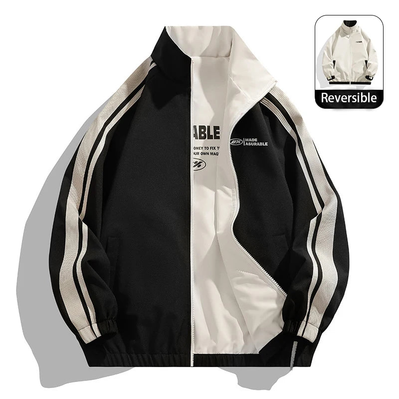 Reversible Loose Fit Zipper Jacket Black, M - Streetwear Jacket - Slick Street